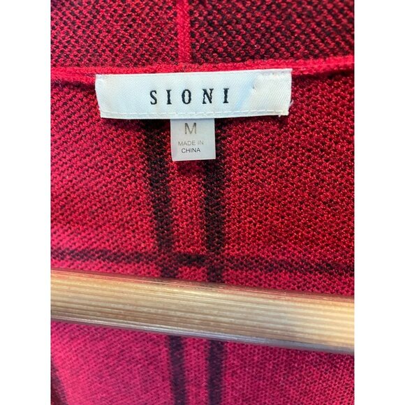 Sioni Red Black Checked Knit Long Sleeved Open Cardigan Sz M - Picture 5 of 11